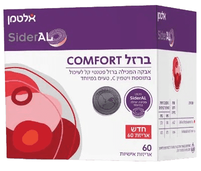 ברזל קומפורט - Iron Comfort | אבקה המכילה ברזל בתוספת ויטמין C | עם פטנט חדשני לספיגה יעילה בטכנולוגית Sucrosomial iron | מכיל 60 אריזות אישיות |