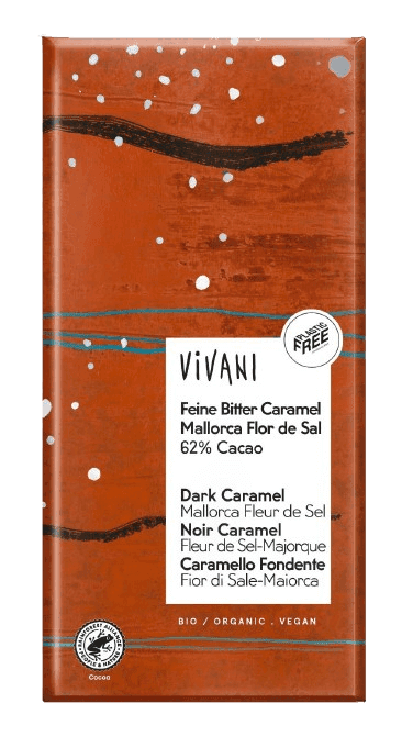 ויואני - שוקולד מריר אורגני | עם כרמל פריך ומלח ים | 80 גרם | VIVANI
