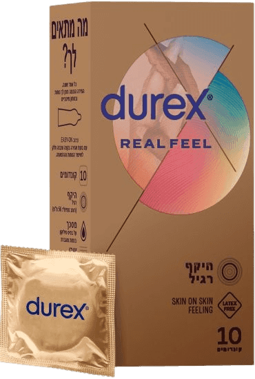 קונדומים דורקס | REAL FEEL | ללא לטקס | מכיל 10 קונדומים | DUREX
