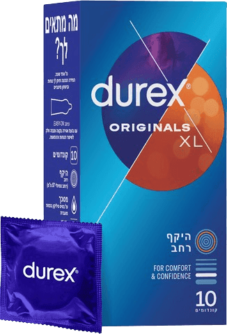 קונדומים דורקס | DUREX ORIGINALS XL | היקף רחב | מכיל 10 קונדומים