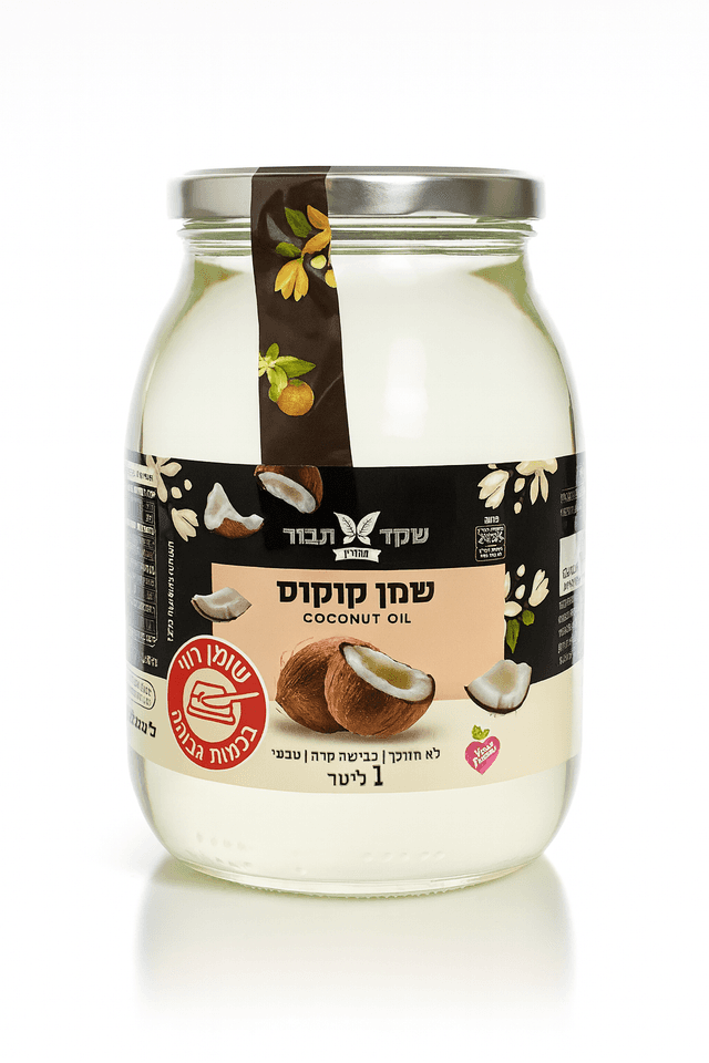 שמן קוקוס | לא מזוכך | בכבישה קרה | מכיל 1 ליטר | שקד - תבור