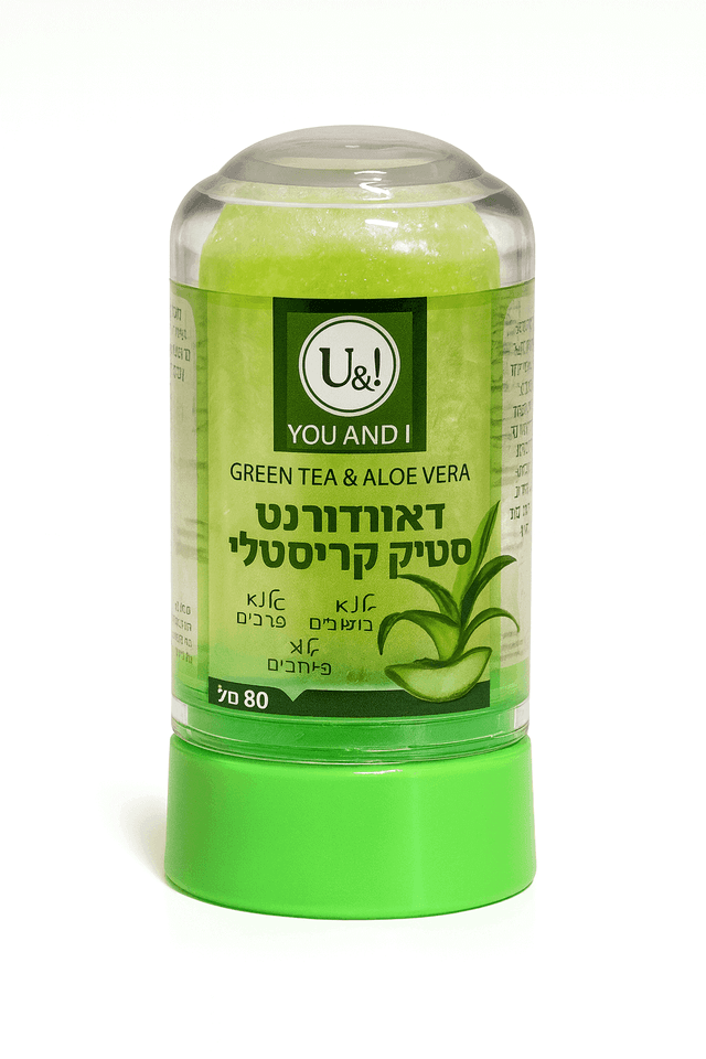 דאורדורנט סטיק קריסטלי | GREEN TEA-ALOVERA - תה ירוק ואלוורה | ללא אלומיניום | ללא כלורהידרט | מכיל 80 גרם | YOU AND I