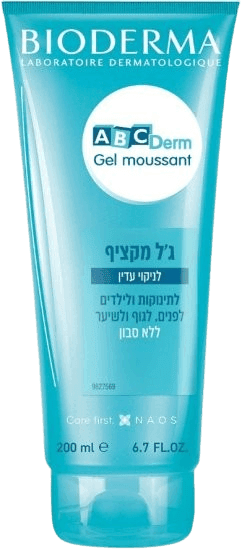 גל מקציף לניקוי עדין | לתינוקות וילדים | לפנים לגוף ולשיער | ללא סבון | מכיל 200 מל | ABCDerm | BIODERMA | ביודרמה