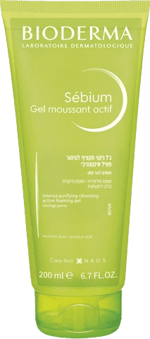 גל ניקוי מקציף לטיהור פעיל אינטנסיבי | מתאים לעור שמן | מכיל 200 מל | ביודרמה | BIODERMA | Sebium | Gel moussant actif |