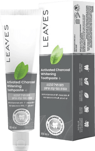 משחת שיניים מתקדמת פחם פעיל להלבנה והסרת כתמי קפה ועישון | מכיל 100 מל | ליבז | Activated Charcoal Whitening Toothpaste | LEAVES