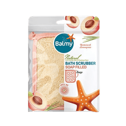 ליפה לרחצה | סקראבר רחצה | ממולא בסבון | נגד תאי עור מתים | בעל ניחוח נקטרינה ולימון גראס | Balmy | Nectarine Lemon Grass |