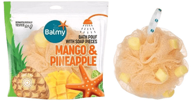 Balmy | ספוג רחצה עם סבון | ניחוח מנגו ואננס | Balmy - Mango Pineapple Bath Pouf with Soap Pieces