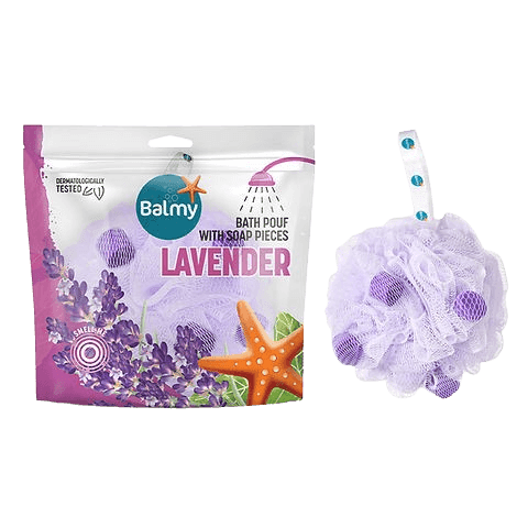 Balmy | ספוג רחצה עם סבון | לבנדר | Balmy Lavender Bath Pouf with Soap Pieces
