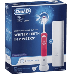 מברשת שיניים חשמלית נטענת | אורל בי פרו 100 3D נטענת ורוד קייס נשיאה | Pro 100 3d Brauntravel Case | מבית Oral B