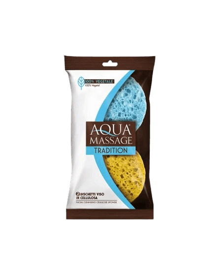 זוג ספונגיות עגולות עשויות תאית צמחית טהור לניקוי הפנים | 100 טבעי | AQUA MASSAGE | TRADITION |