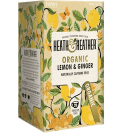 חליטת תה אורגני לימון וגינגר | ללא קפאין | 20 שקיקים | HEALTH HEATHER |