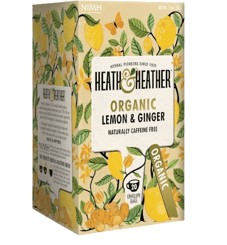 חליטת תה אורגני לימון וגינגר | ללא קפאין | 20 שקיקים | HEALTH HEATHER |