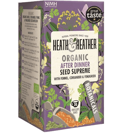 חליטת תה זרעים אורגניים | חליטת אניס אורגני כוסברה שומר וזרעי חילבה | 20 שקיקים | HEATH HEATHER | ORGANIC | AFTER DINNER |