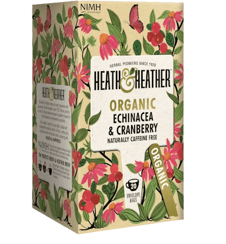 חליטת תה אורגני אכינצאה וחמוציות | ללא קפאין | 20 שקיקים | HEATH HEATHER | ORGANIC | ECHINACEA CRANBERRY |