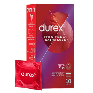 דורקס THIN FEEL EXTRA LUBE קונדומים דקים בתוספת חומר סיכה לתחושה אינטימית
