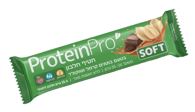 חטיף חלבון בטעם בוטנים קרמל ושוקולד | PROTEIN PRO SOFT - פרוטאין פרו | 154 גרם חלבון | טבעוני | 55 גרם