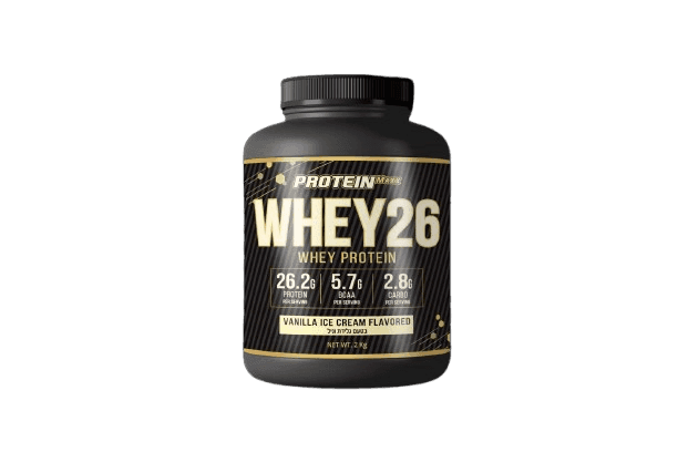 אבקת חלבון בטעם גלידת וניל | WHEY 26 | מכיל 2 קג | פרוטאין מקס - PROTEIN MAXX