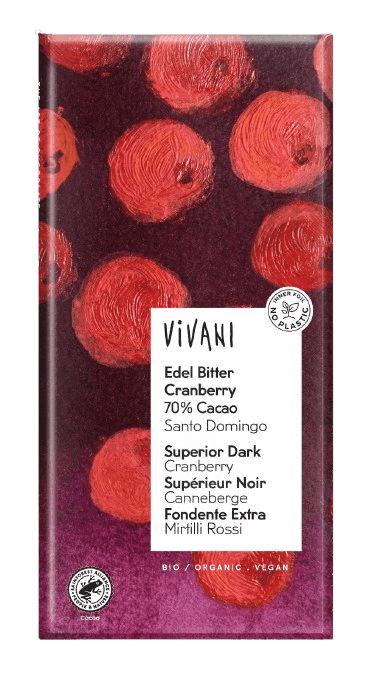 ויואני - שוקולד מריר אורגני עם חמוציות | 100 גרם | VIVANI