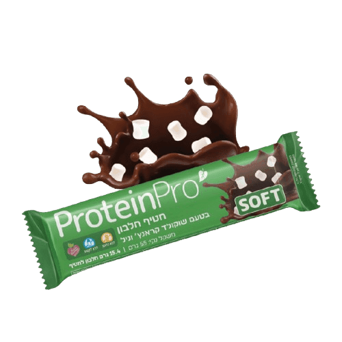 חטיף חלבון בטעם שוקולד קראנץ וניל | PROTEIN PRO SOFT - פרוטאין פרו | 154 גרם חלבון | טבעוני | 55 גרם