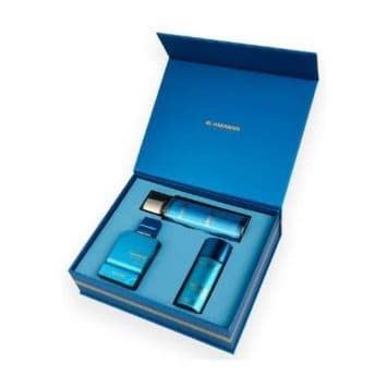 מארז יוניסקס אלחרמין AL HARAMAIN AMBER OUD AQUA DUBAI 75 ML30 MLBODY SPRAY EXTRAIT DE PARFUM