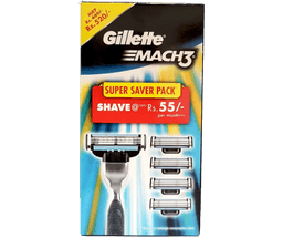 מארז סכיני גילוח גילט מאך 3 | סכין גילוח 4 ראשים להחלפה | Gillette MACH 3 -