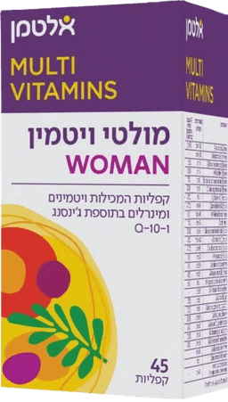 אלטמן | מולטי ויטמין לנשים | מכיל 45קפליות | בתוספת גינסינג ו Q10 | פורמולה שפותחה במיוחד עבור נשים | תוספת רכיבים לאנרגיה