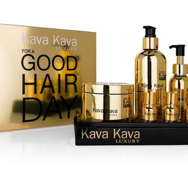 סט גולד קווה קווה גולד KAVA KAVA שמפו מסכה סרום 3 אמפולות