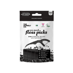 קיסם וחוט דנטלי | עם ידית מתכלה | בתוספת פחם | 50 יחידות | Humble Brush