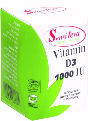 ויטמין D3 | במינון 1000 IU | בטעם פירות | תוסף תזונה | מכיל 120 טבליות בליעה | סנסי טבע | Sensi Teva