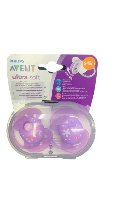 זוג מוצצי סיליקון אבנט אולטרה סופט AVENT ultra soft | לגילאים 6-18 חודשים | סגול |
