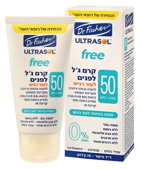 אולטרסול FREE | קרם גל לפנים | SPF50 | ללא שמנים | מכיל 50 מל | דר פישר