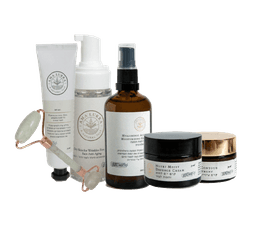 חבילת הטיפוח המושלמת סבון מוס | פילינג סקראב משמש | קרם יום לחות והגנה | קרם עיניים קליל | גל ליחוח חומצה היאלרונית וגלגלת גייד לעיסוי והמרצת העור