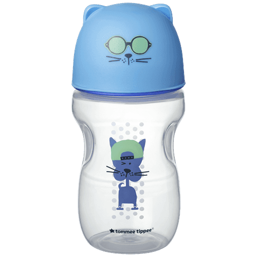 כוס אימון כחולה חתול 300 מ"ל לפעוטות 12m+ עם פיית סיליקון רכה מסדרת Tommee Tippee Soft Sippee