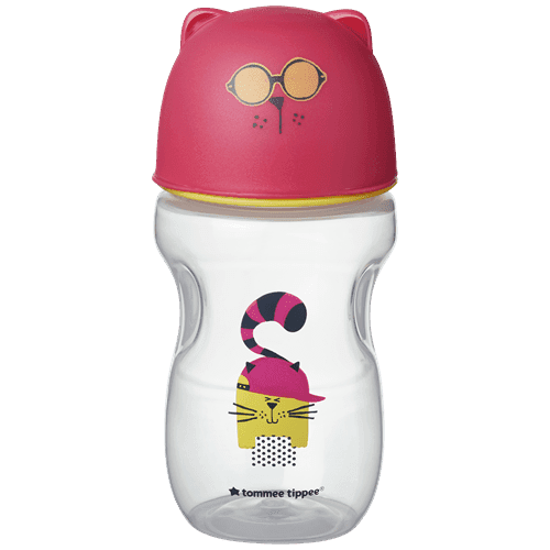 כוס אימון ורודה חתולה 300 מ"ל לפעוטות 12m+ עם פיית סיליקון רכה מסדרת Tommee Tippee Soft Sippee