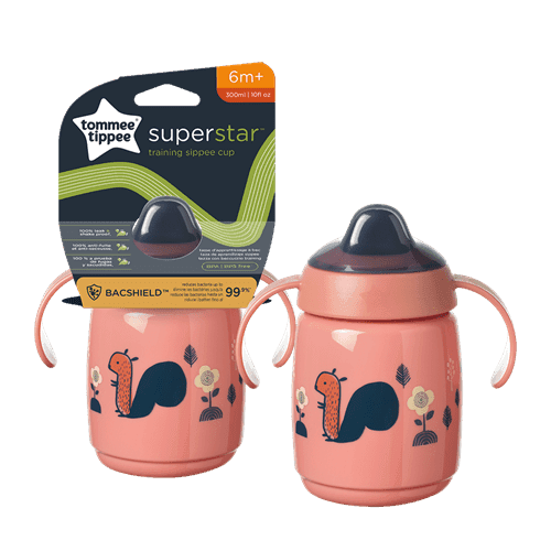 כוס אימון ורודה 300 מ"ל לפעוטות 6m+ עם פיה חסינת דליפות Tommee Tippee Superstar Sippee