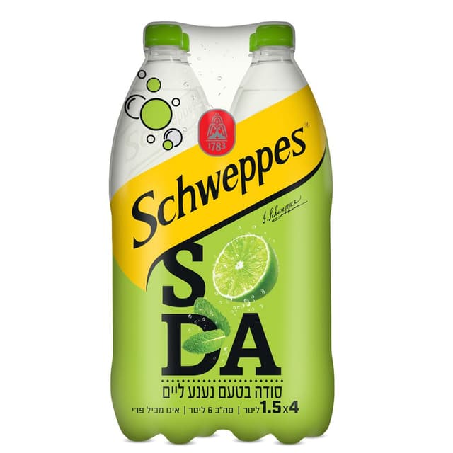 מארז רביעיית סודה בטעם נענע ליים 1.5 ל' שוופס