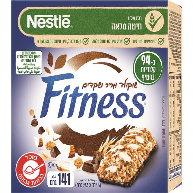 חטיף שוקולד מריר ושקדים 141 ג' פיטנס