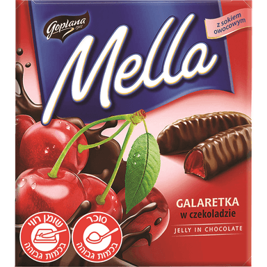עוגיות בטעם דבדבן מצופה שוקולד ג'ילי 190 ג' mella goplana