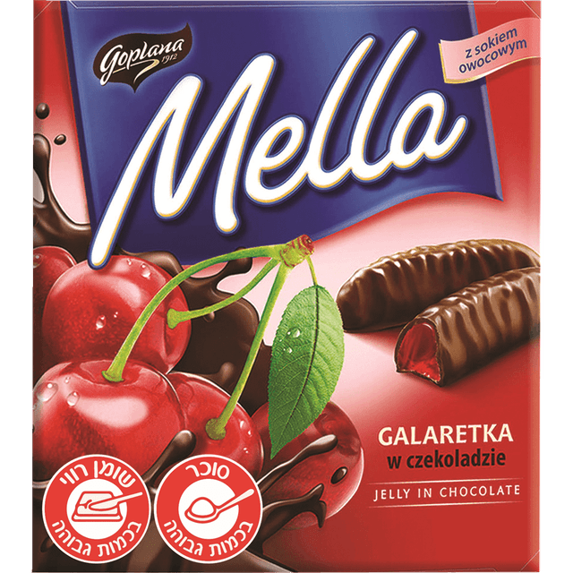 עוגיות בטעם דבדבן מצופה שוקולד ג'ילי 190 ג' mella goplana