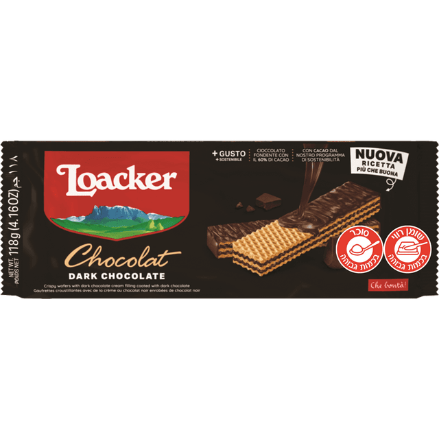 לואקר - וופל במילוי קרם שוקולד מריר בציפוי שוקולד מריר 118 גרם