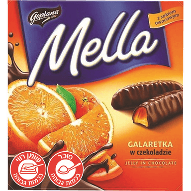 עוגיות בטעם תפוז מצופה שוקולד ג'ילי 190ג' mella goplana