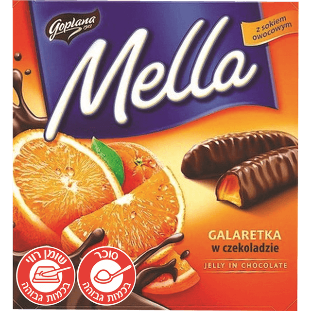 עוגיות בטעם תפוז מצופה שוקולד ג'ילי 190ג' mella goplana
