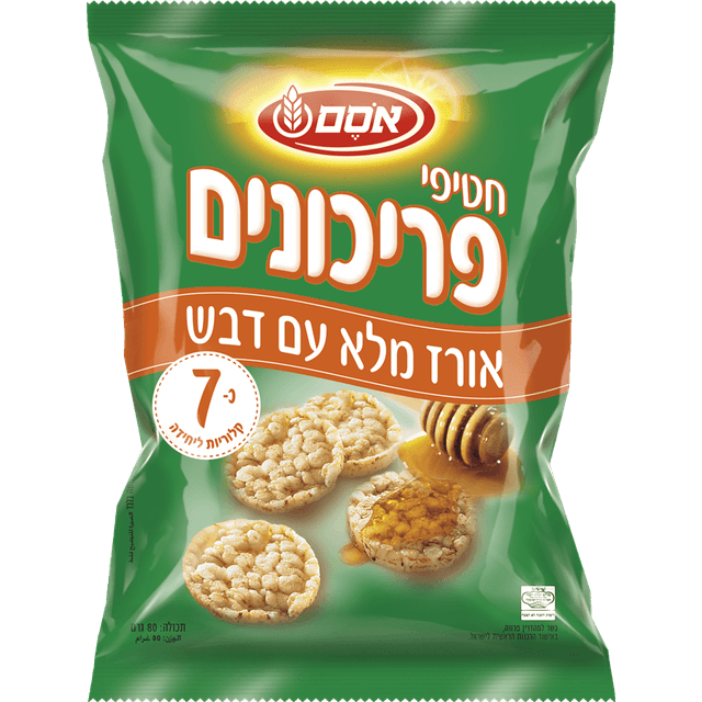 אוסם - חטיפי פריכונים מאורז מלא בטעם דבש 80 גרם