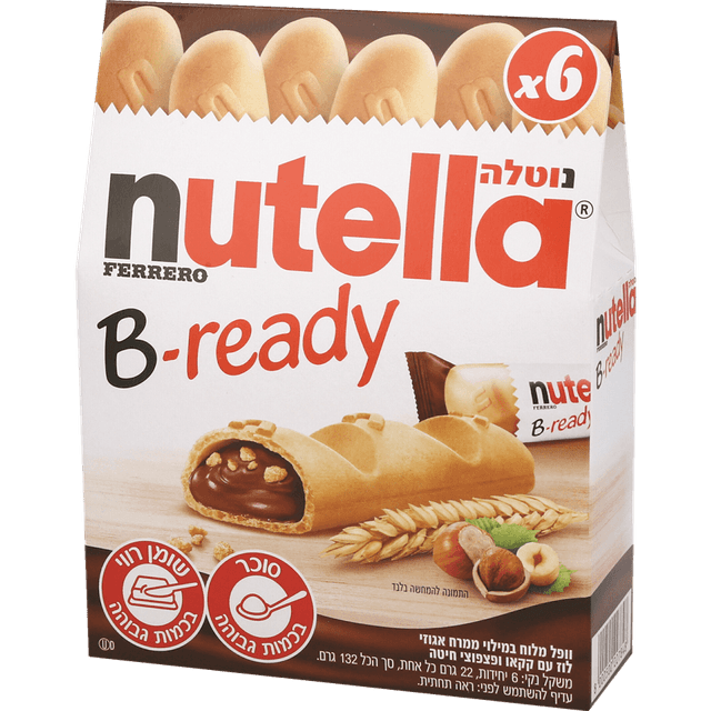 נוטלה - בי רדי אצבעות ביסקוויט במילוי שוקולד שישייה * 22 גרם