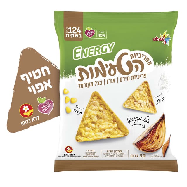 עלית - אנרג'י משולשות תירס בצל מקורמל 30 גרם כשל"פ