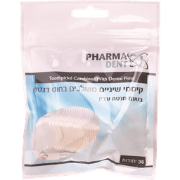 פארמה דנט - קיסמי שיניים משולבים בחוט דנטלי בטעם מנטה עדין 36 יח'