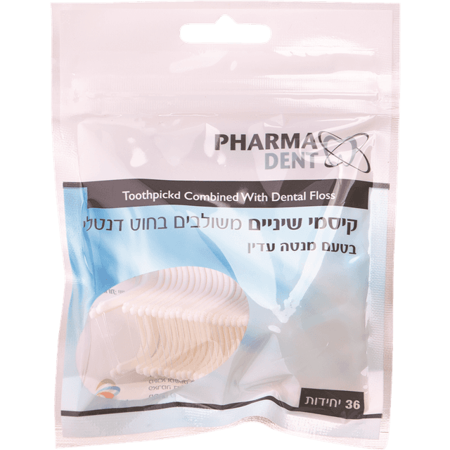 פארמה דנט - קיסמי שיניים משולבים בחוט דנטלי בטעם מנטה עדין 36 יח'