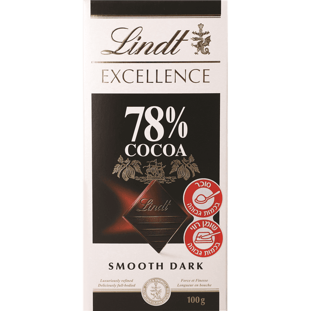 שוקולד לינדט אקסלנס 78% 100 גר