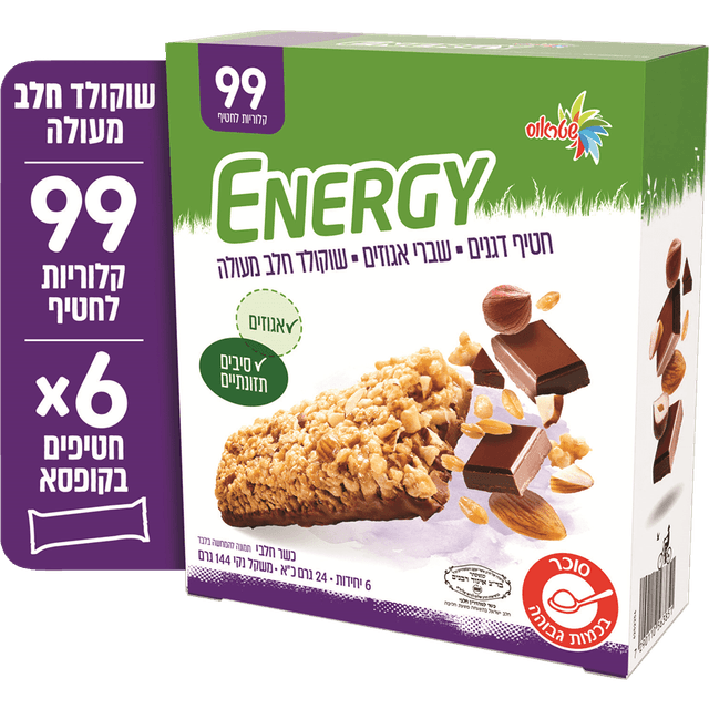 אנרג'י - שברי אגוזים ושוקולד חלב מאגדת 144 גרם