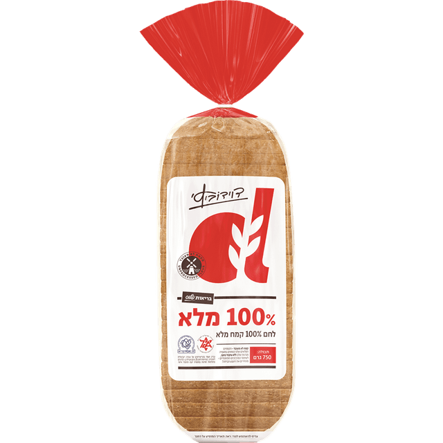 לחם 100% קמח מלא 750 גרם